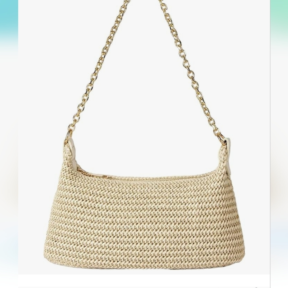Elegant Cream Woven Shoulder Bag